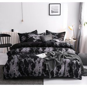 Duvet Cover Set 3PCS with Zipper Closure  Modern Printed Comforter Black Marble
